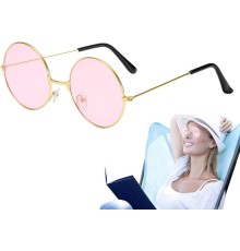 Yuvarlak Cam John Lennon Tarzı Hippi Gümüş Çerçeveli Pembe Gözlük