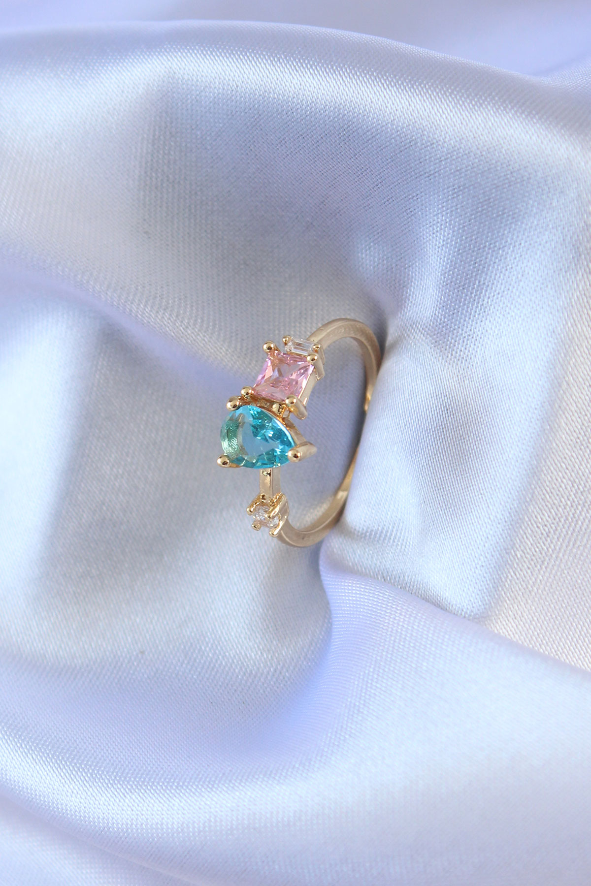 Gold Color Colorful Zircon Stone Brass Female Ring