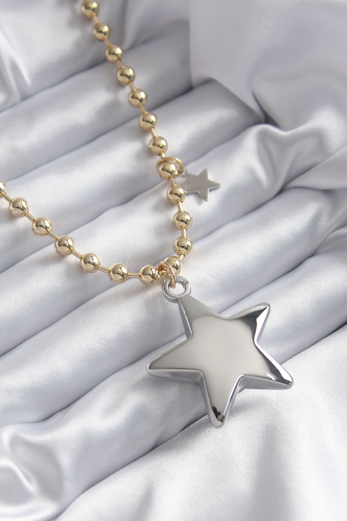 Brass Gold Color Tophal Chain Silver 3D Star Model Star Detail VIP Female Pendant