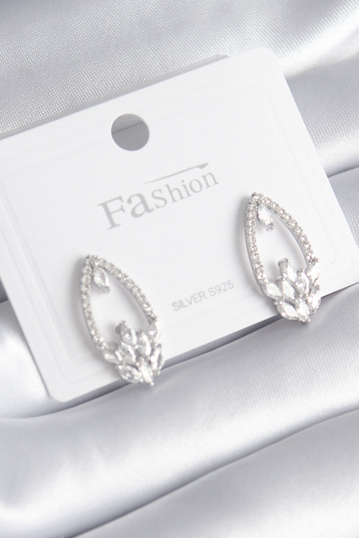 Brass Silver Color Zirconia Stone Female Earrings