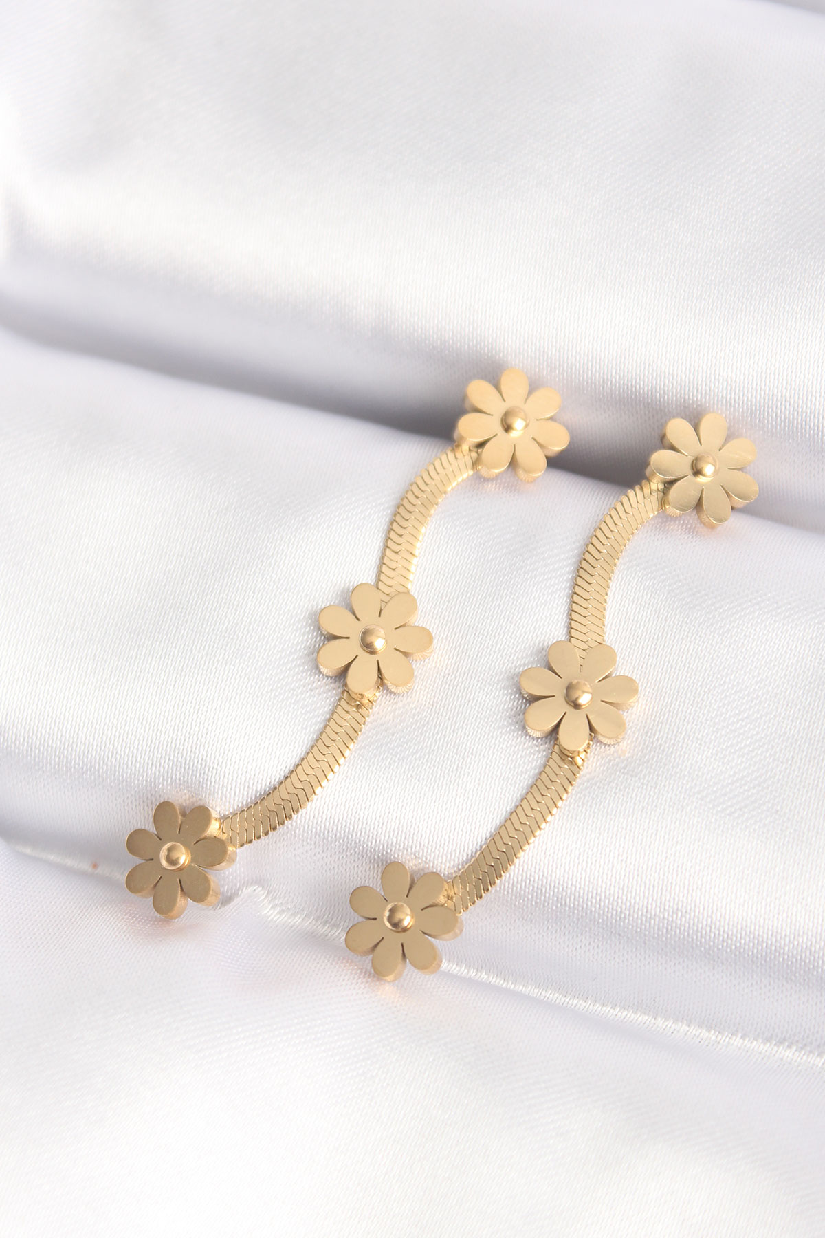 316L Steel Gold Color Italian Chain Daisy Earrings