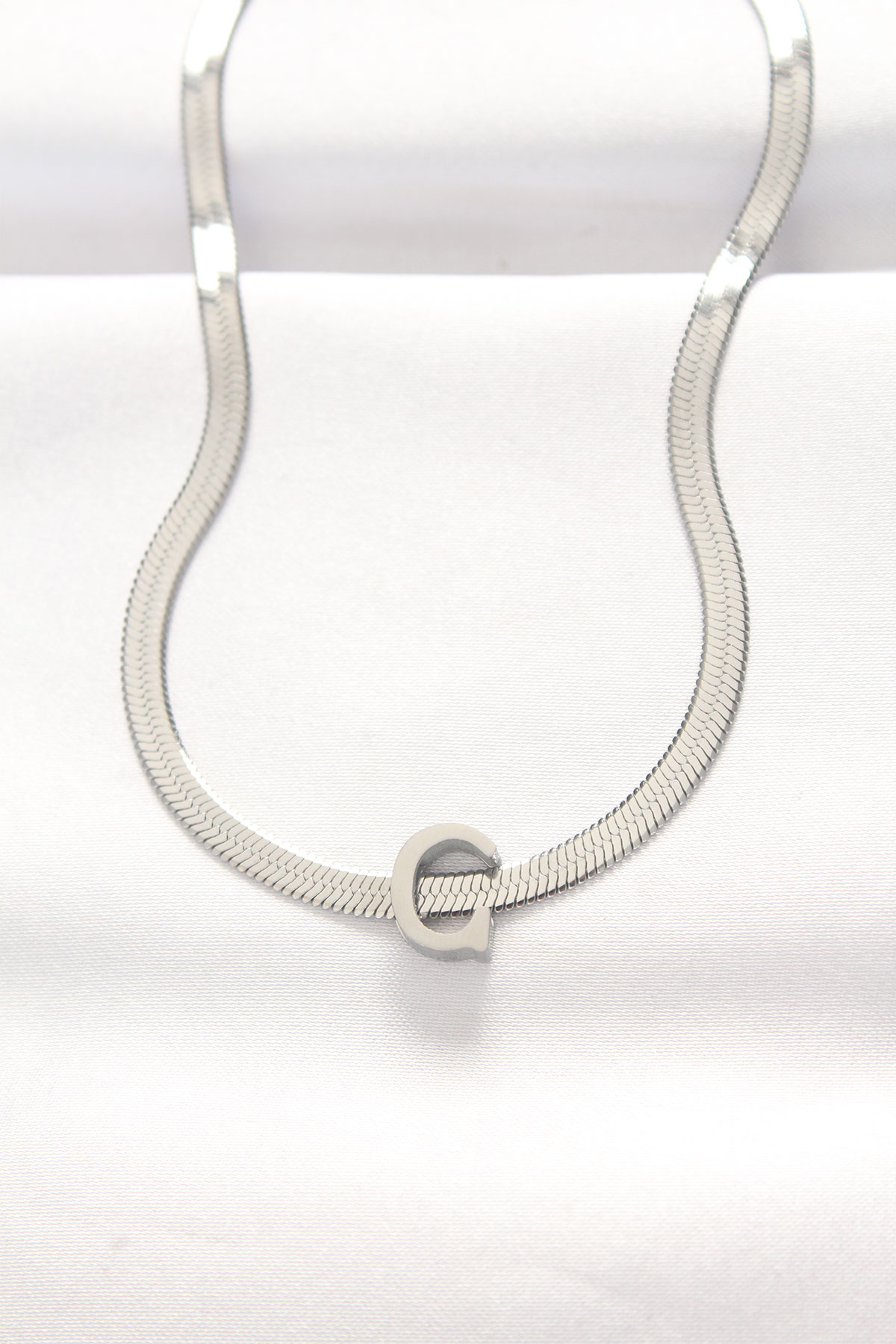 316L Steel C Letter Silver Color Italian Chain Necklace