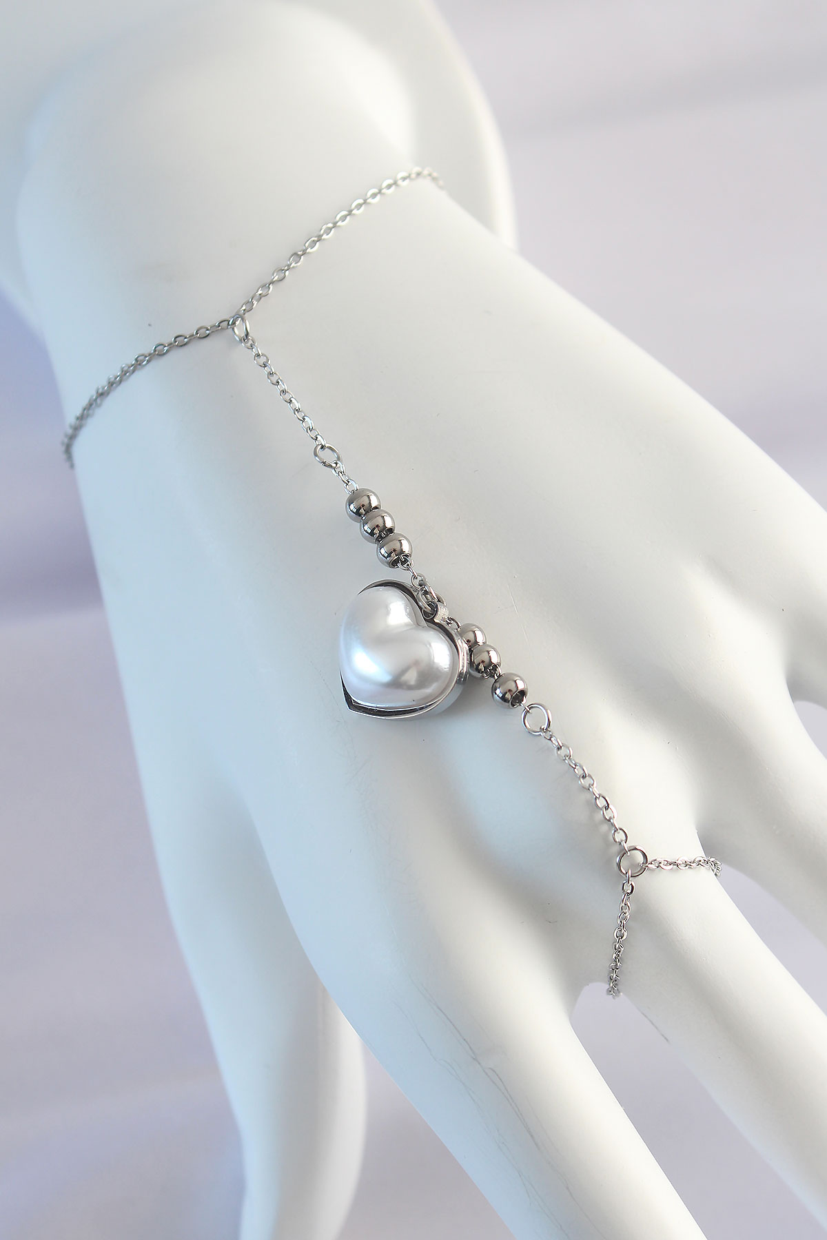 316L Steel Silver Color White Bubble Heart Design Şahmeran