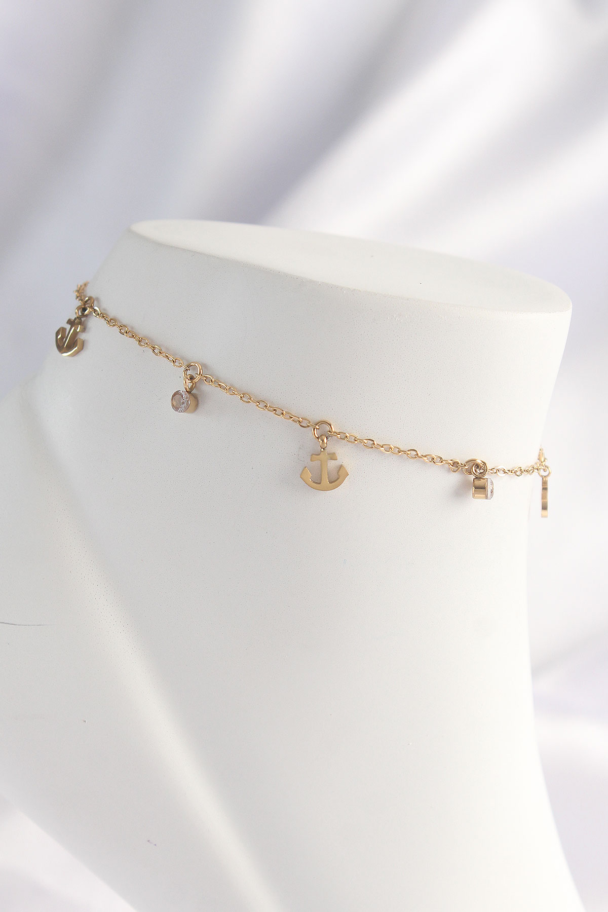 316L Steel Gold Color Zircon Stone Minimal Anchor Design Halhal