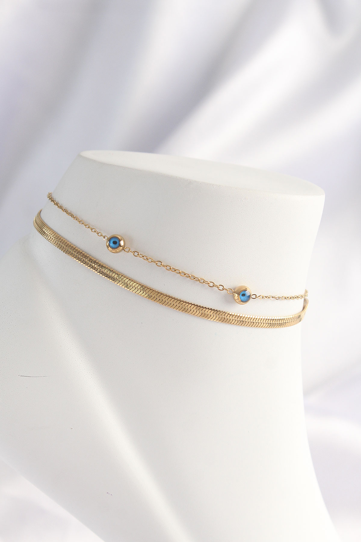 316L Steel Gold Color Nazar Bead Designed 2li Halhal
