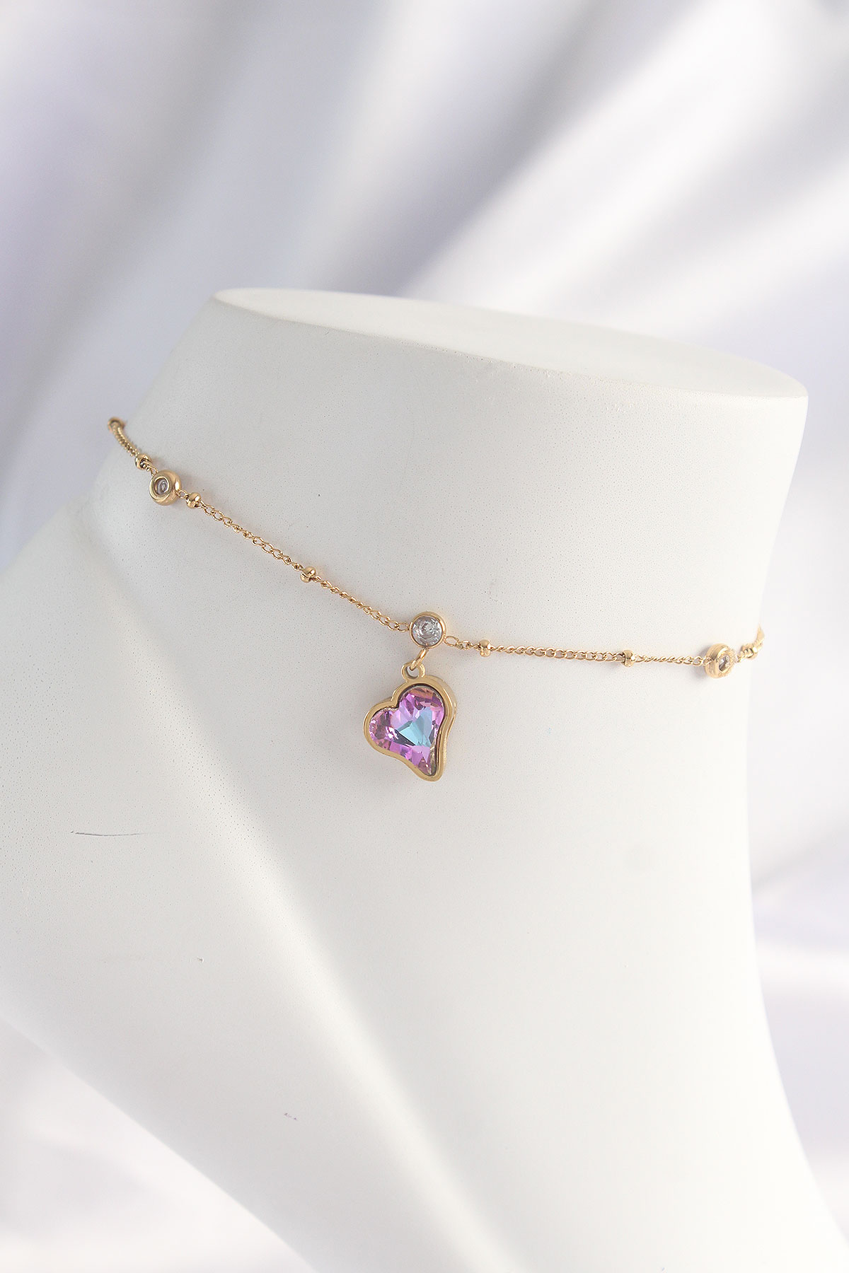 316L Steel Gold Color Colorful Zircon Stone Heart Halhal