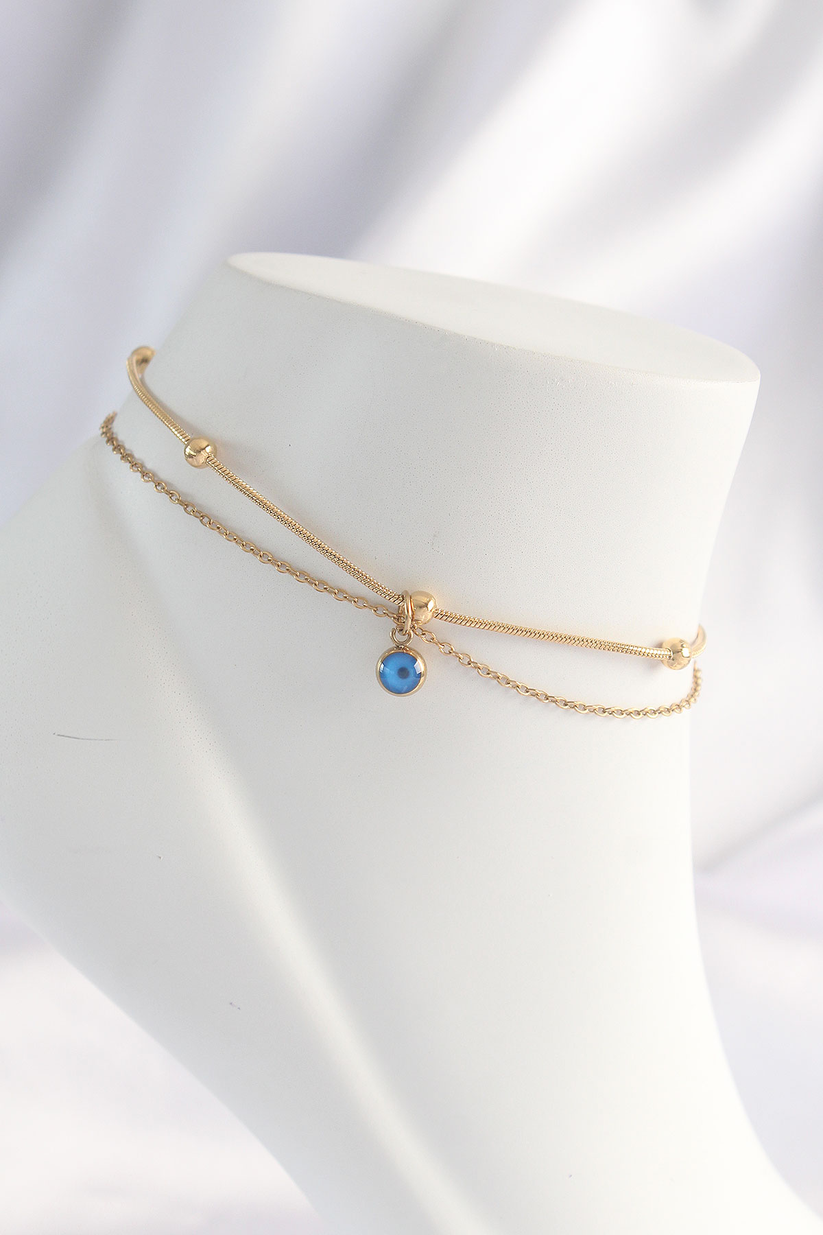 316L Steel Gold Color Nazar Beaded 2 Cross Halhal