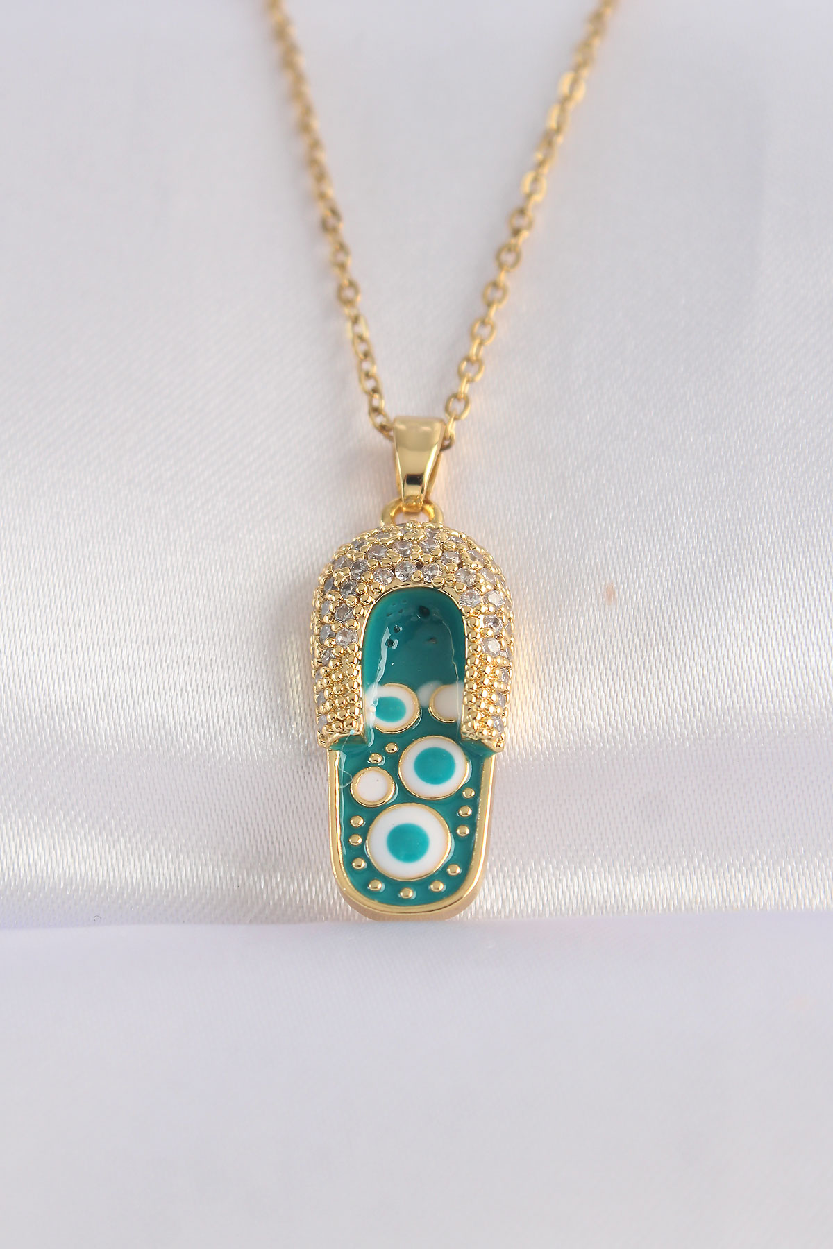 316L Steel Chain Zircon Stone Gold Color Nazared Slippers Design Necklace