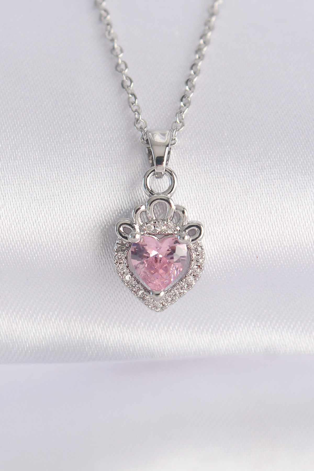 316L Steel Chain Silver Color Pink Zirconia Stone Rapunzel Necklace