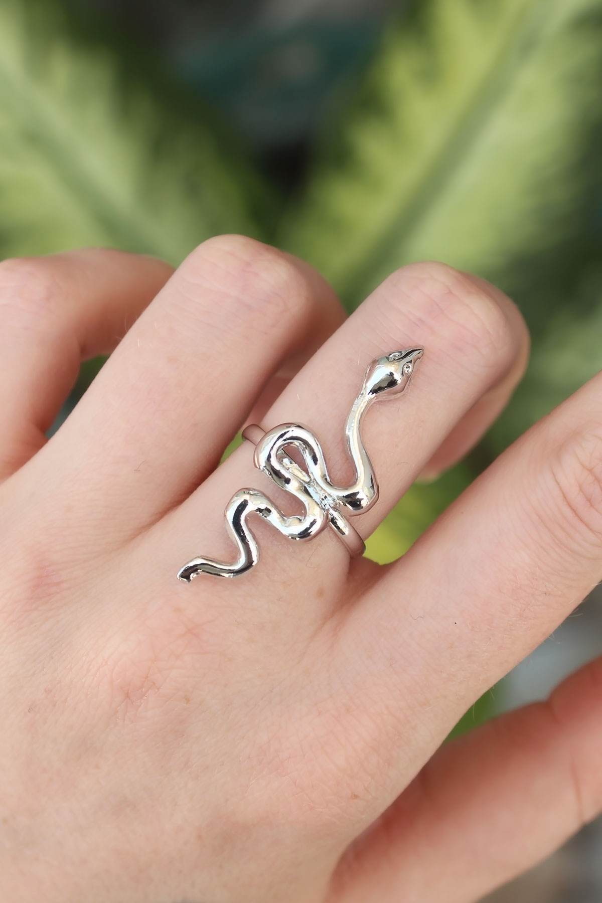 Brass Silver Color Adjustable Snake Ring