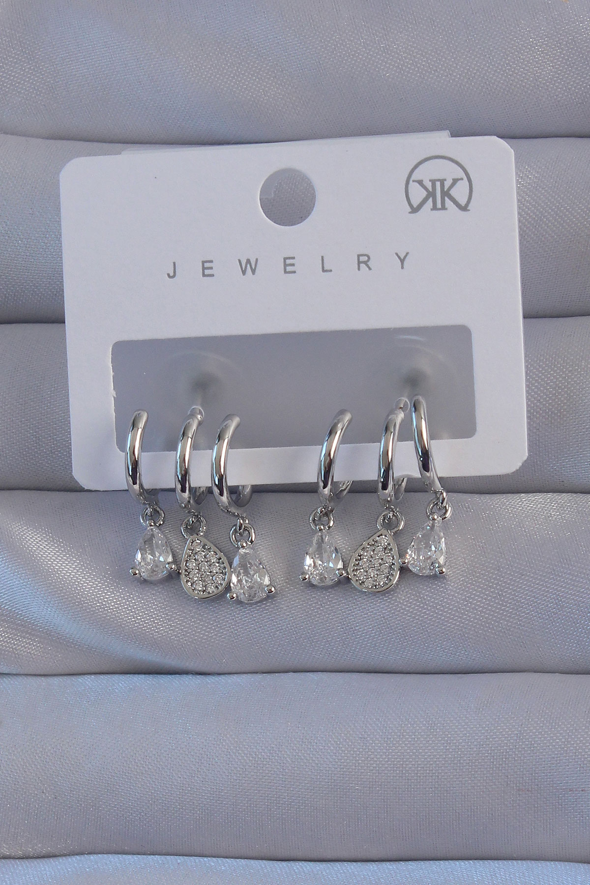 Brass Silver Color Zircon Stone Drop Model Multiple Appearance Half Ring Earrings
