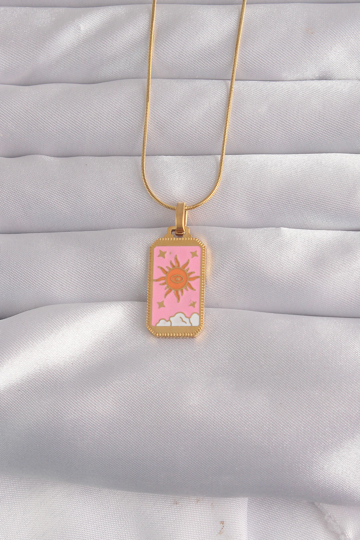 316L Steel Gold Color Pink Mine Solar Model Tarot Necklace