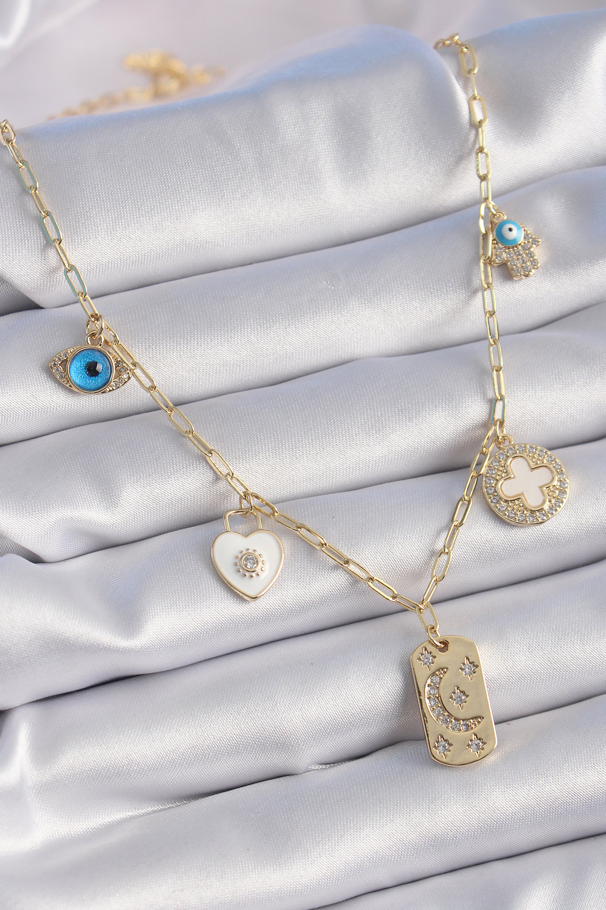 Gold Color Zircon Stone Multi Figur Model Chance Necklace