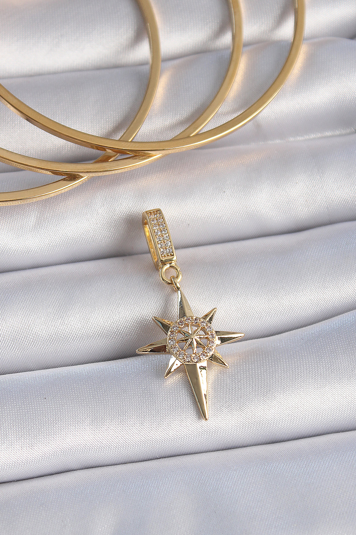 Brass Gold Color Zircon Stone Pole Star Model Ajda Charm