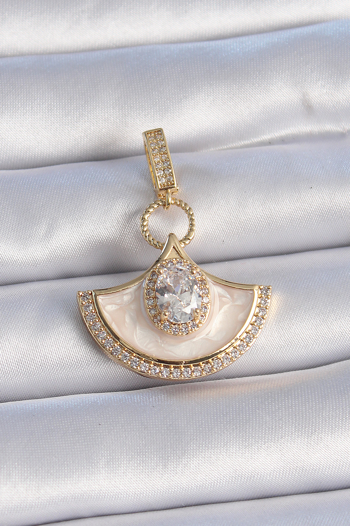 Brass Gold Color Zircon Stone Detailed White Mine Ajda Charm