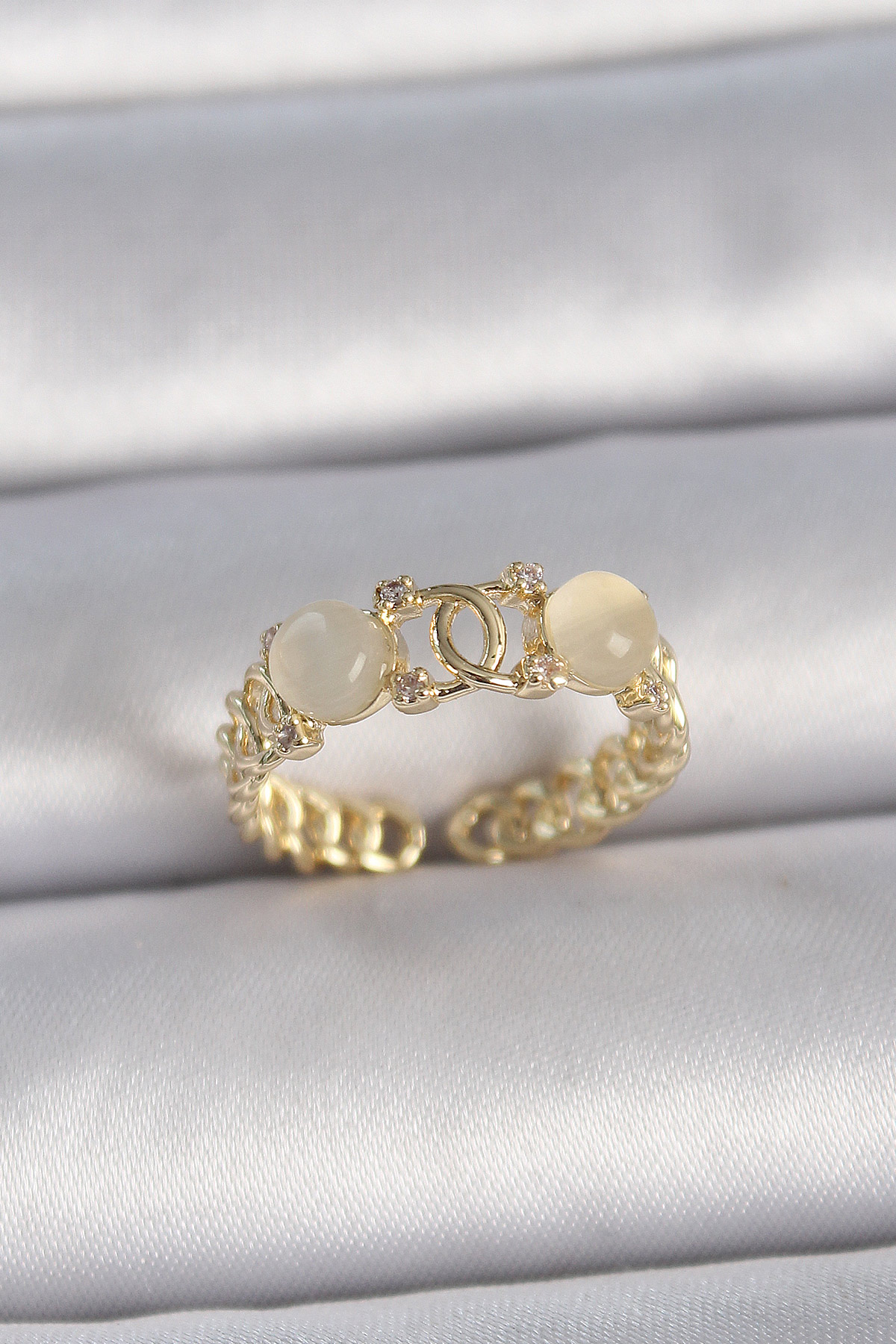 Brass Gold Color Adjustable Zircon Stone White Mine United Ring Model Female Ring