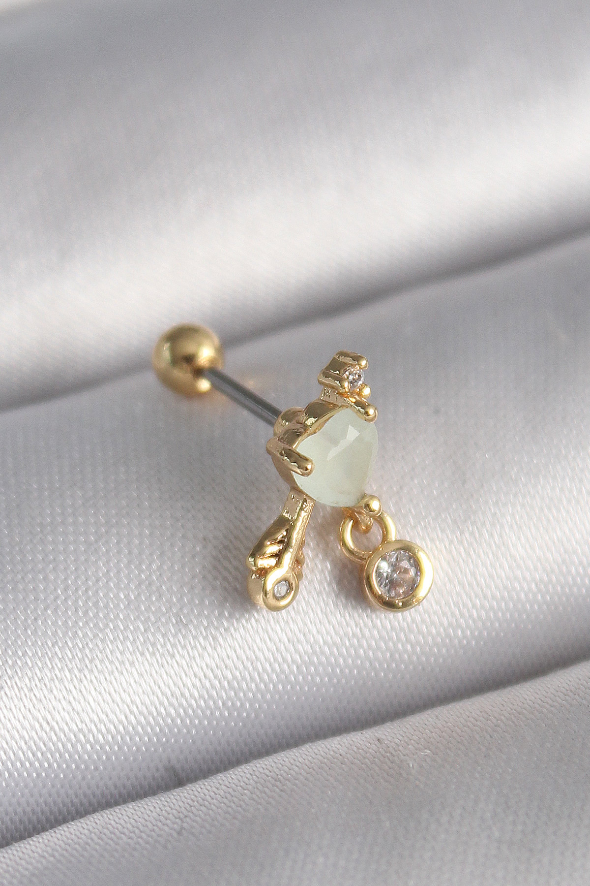316L Steel Gold Color White Mine Heart Penetration Zirconia Stone Tragus Piercing