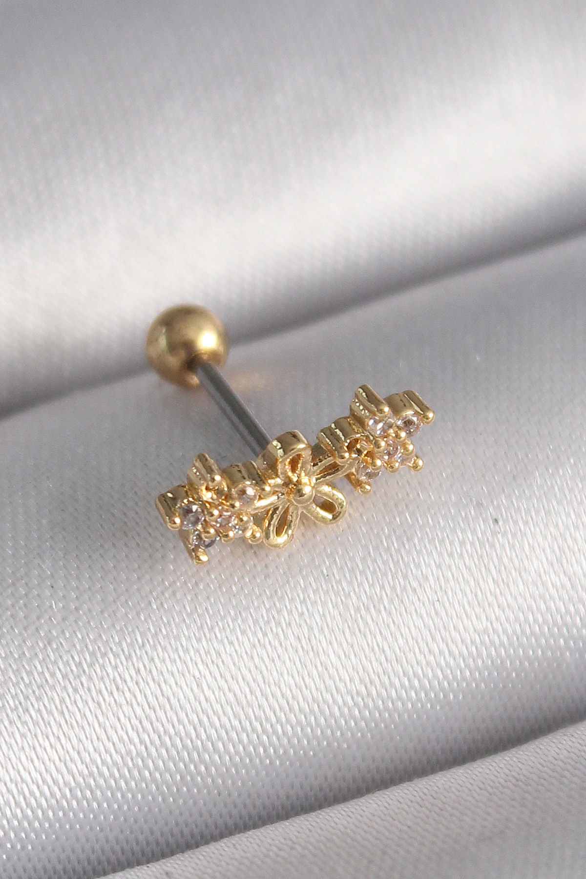 316L Steel Gold Color Zirconia Stone Flower Tragus Piercing