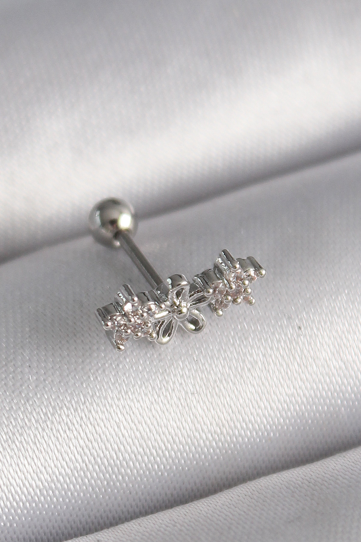 316L Steel Silver Color Zircon Stone Flower Tragus Piercing