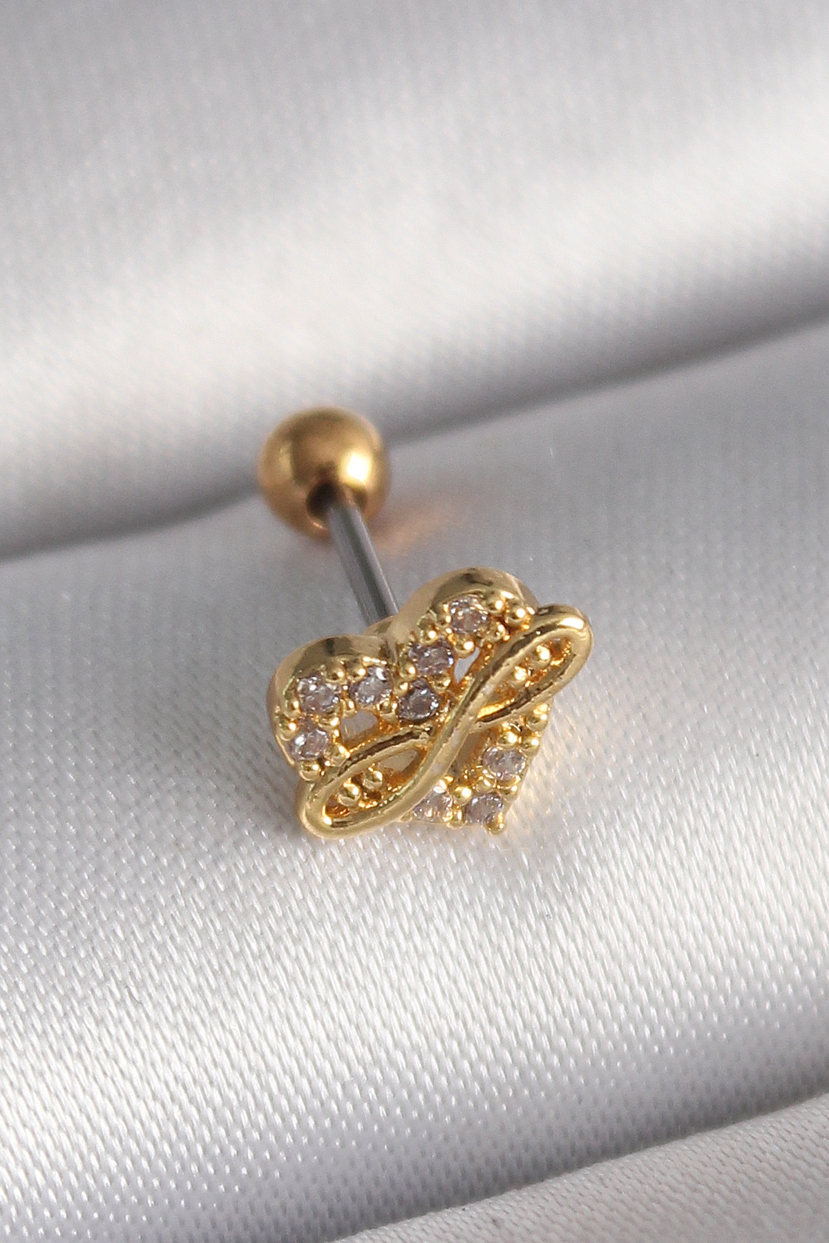 316L Steel Gold Color Zircon Stone Heart Infinity Detail Tragus Piercing