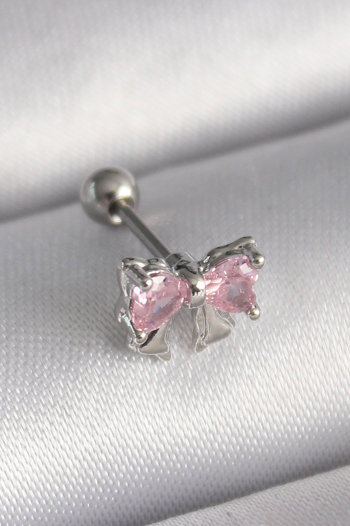 316L Steel Silver Color Pink Zircon Stone Fionk Tragus Piercing