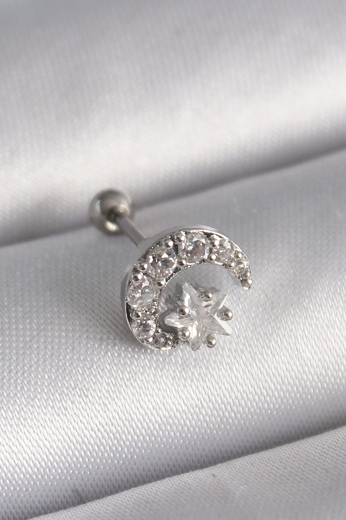 316L Steel Silver Color Zircon Stone Moon Star Tragus Piercing