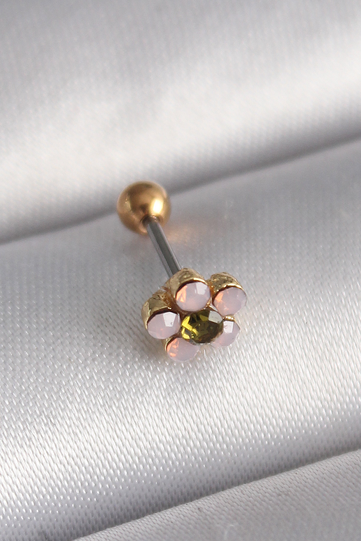 316L Steel Gold Color Zirconia Stone Flower Tragus Piercing
