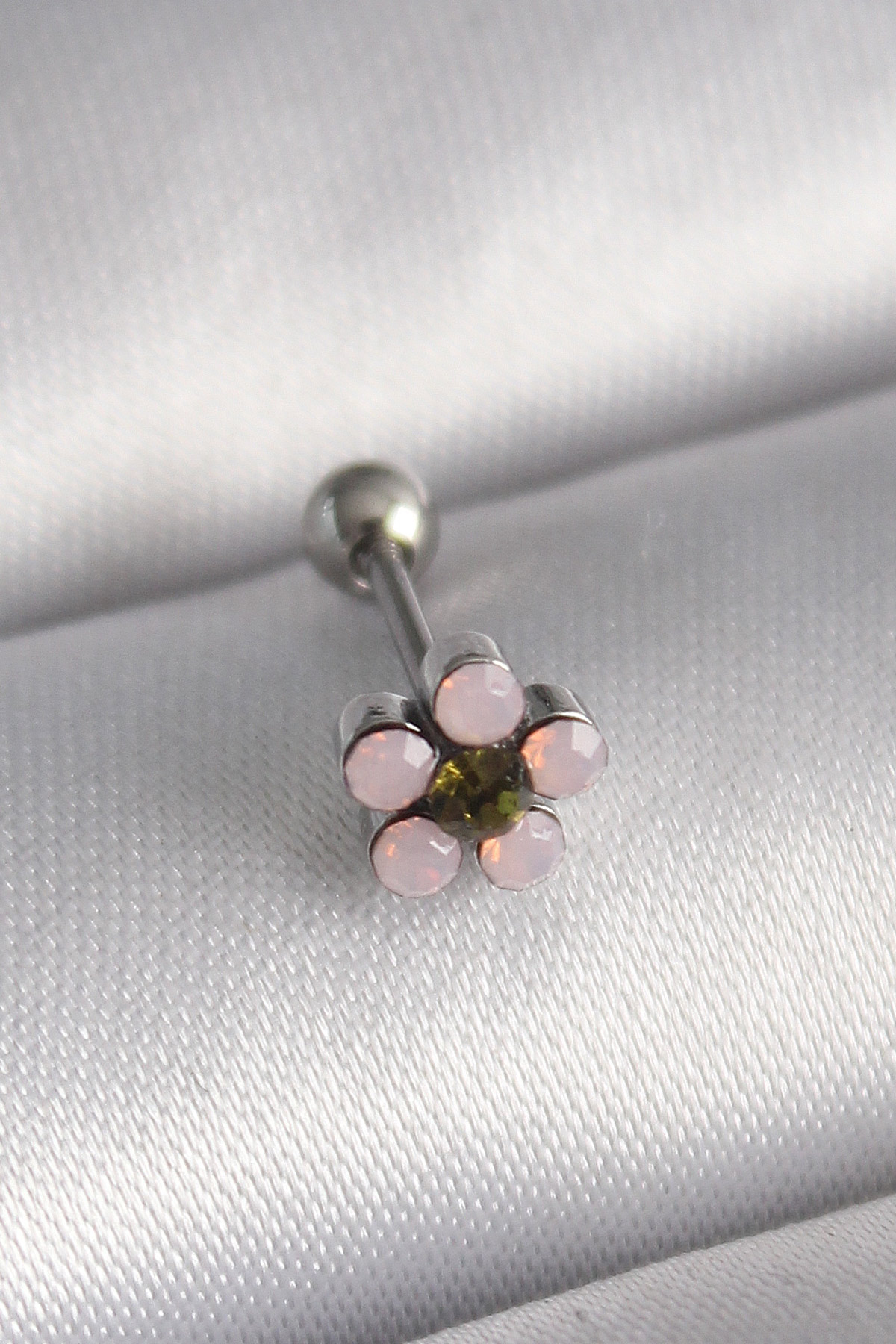 316L Steel Silver Color Zircon Stone Flower Tragus Piercing