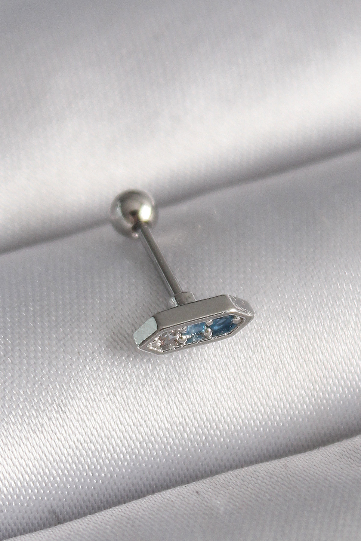 316L Steel Silver Color Blue Zircon Stone Tragus Piercing