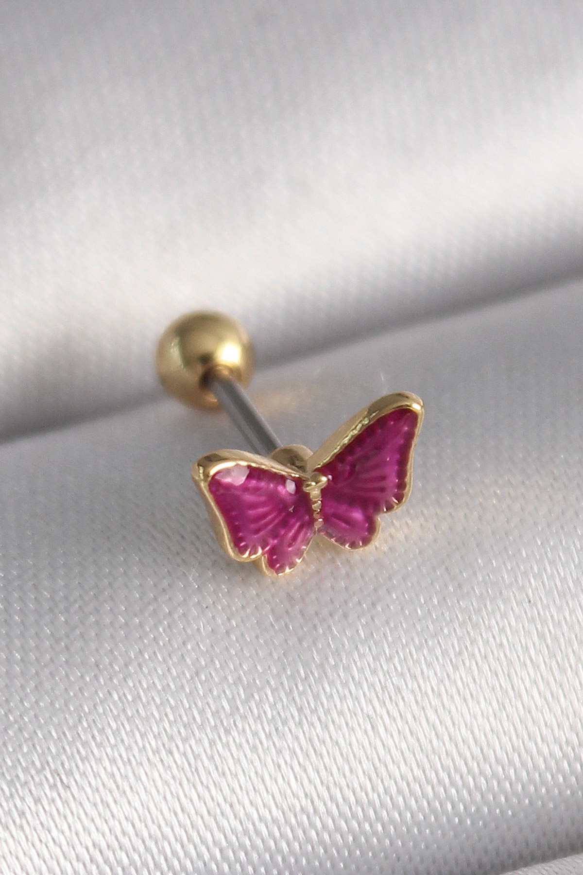 316L Steel Silver Color Pink Butterfly Model Tragus Piercing