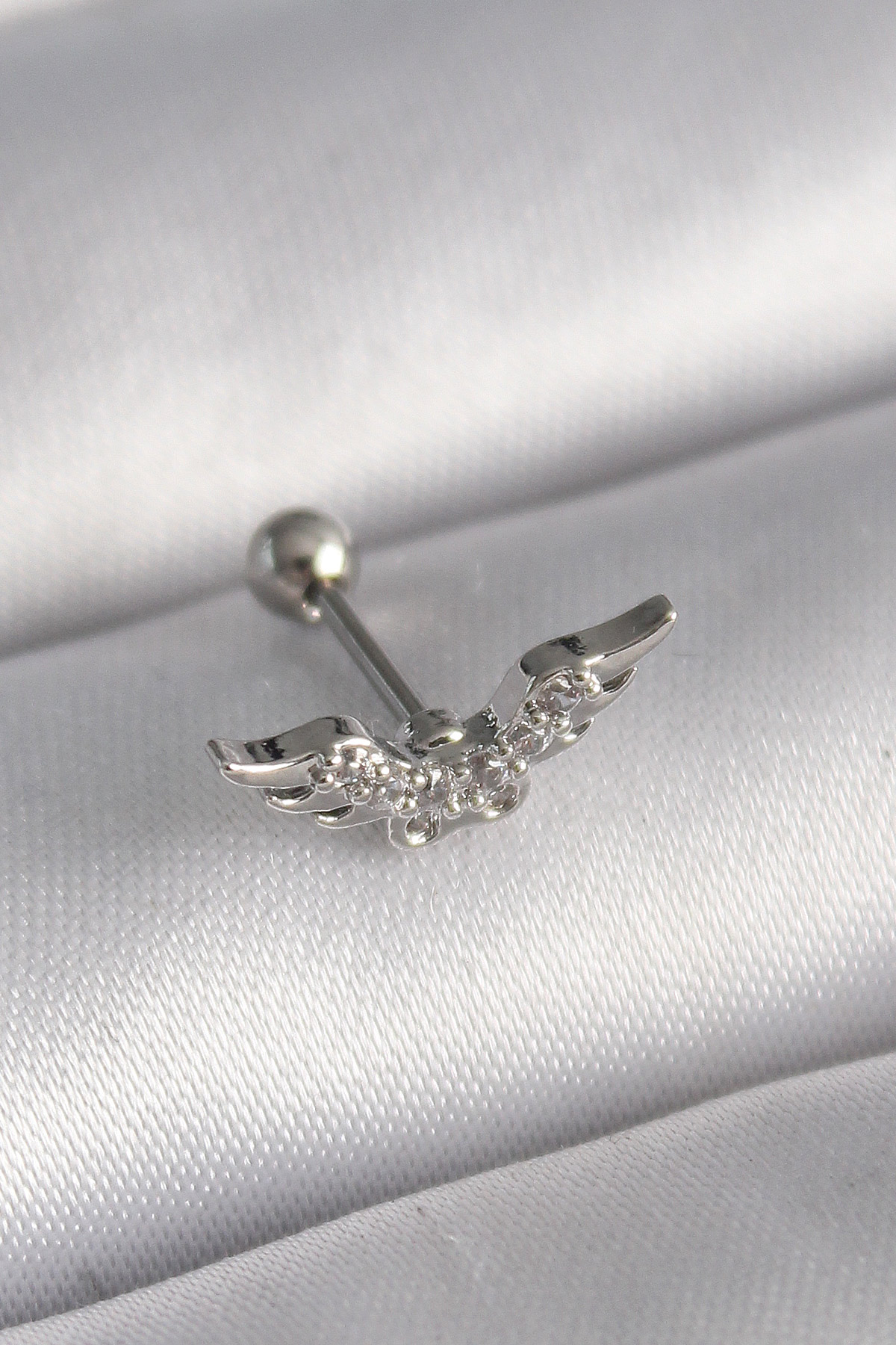 316L Steel Silver Color Zircon Stone Detail Wing Model Tragus Piercing