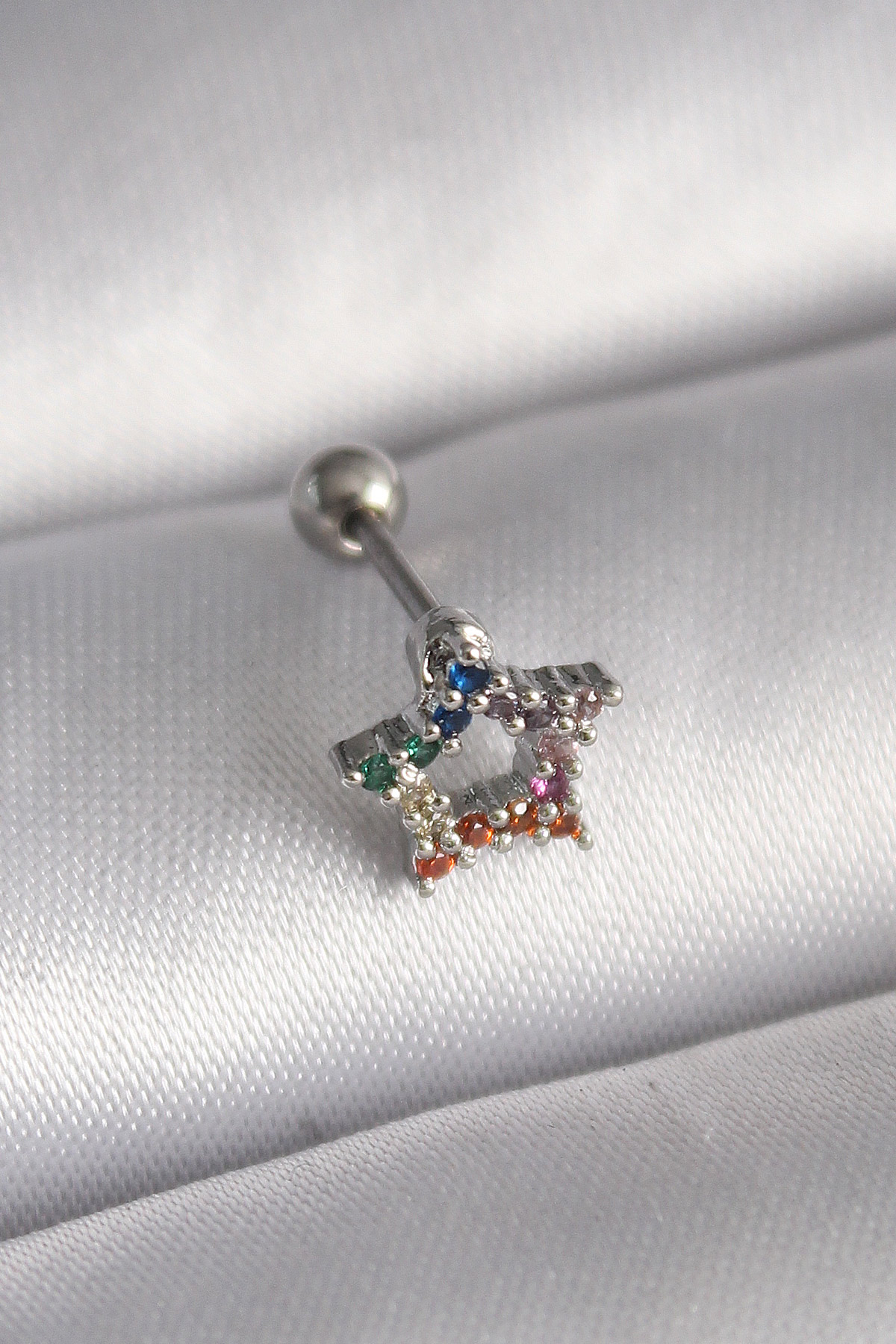 316L Steel Silver Color Colorful Zirconia Stone Star Model Tragus Piercing