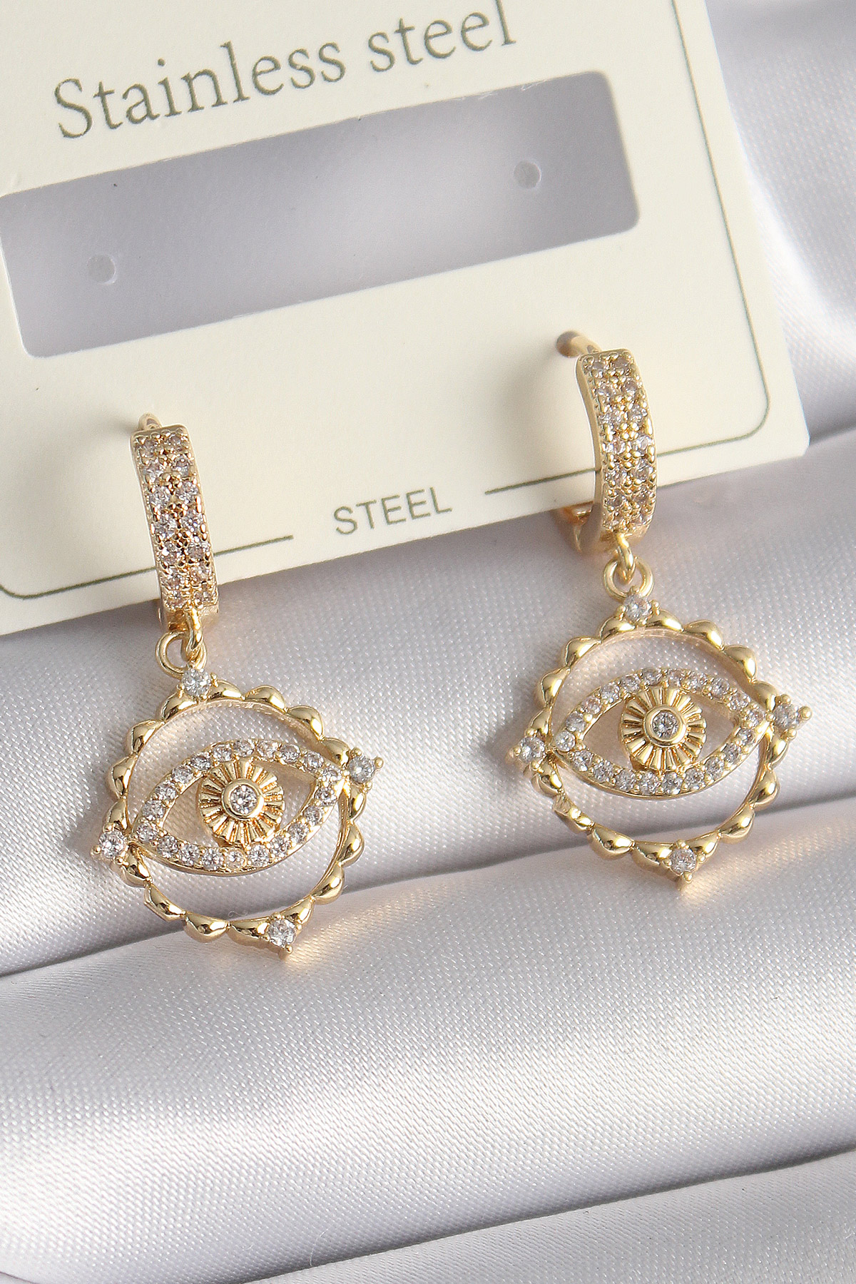 Brass Gold Color Zircon Stone Eye Model Female Earrings