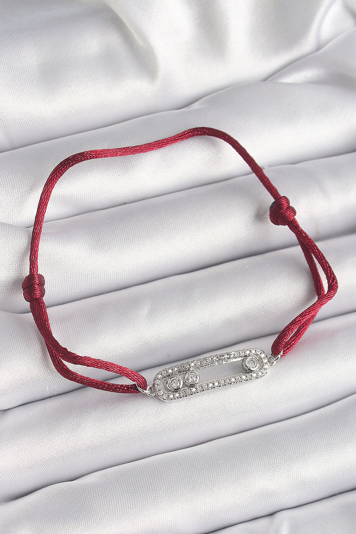 Red Drawstring Elevator Zirconia Stone Silver Messika Model Female Wristband