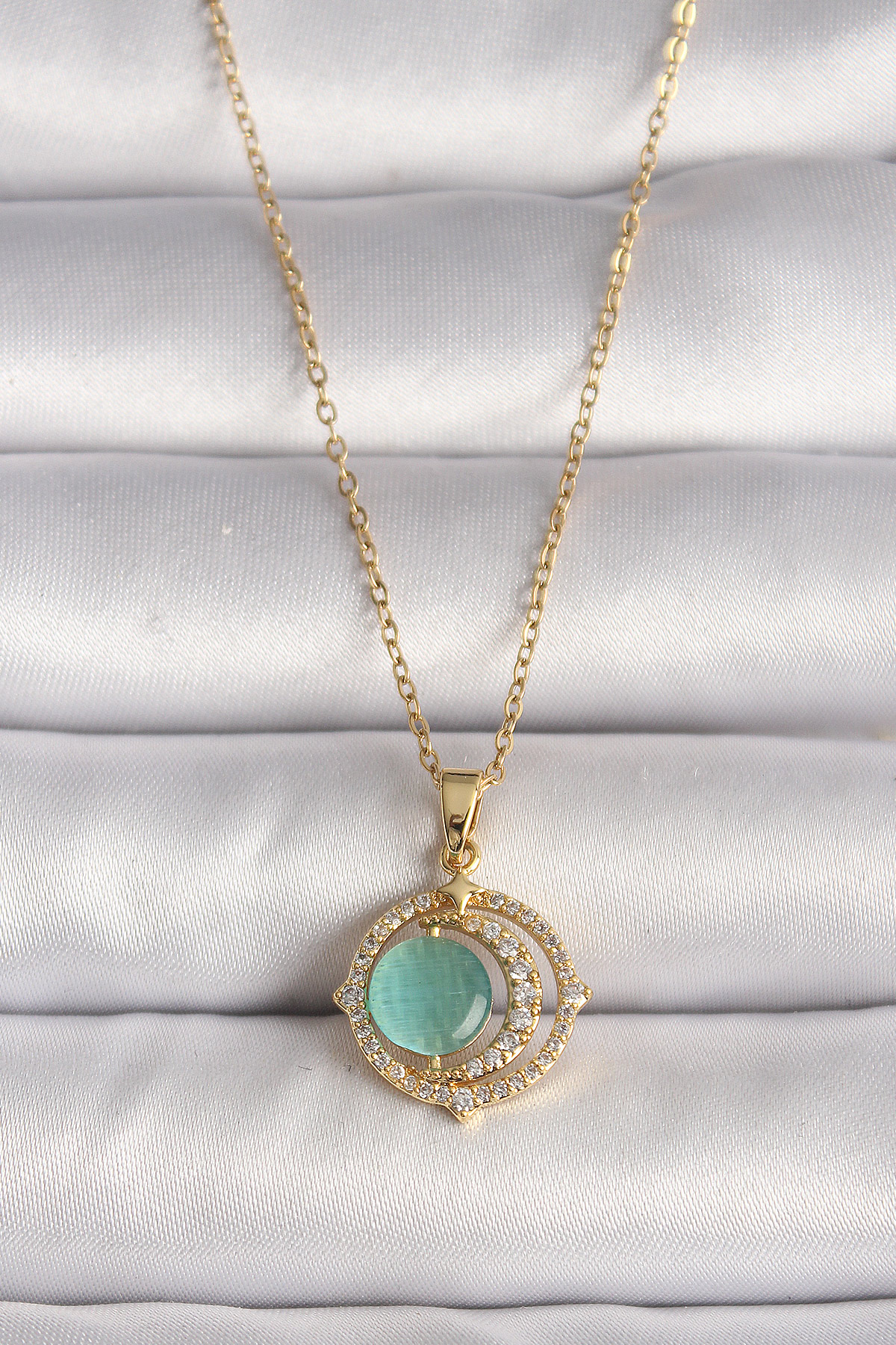 316L Steel Gold Color Zircon Stone Green Pearl Hilal Model Women Necklace
