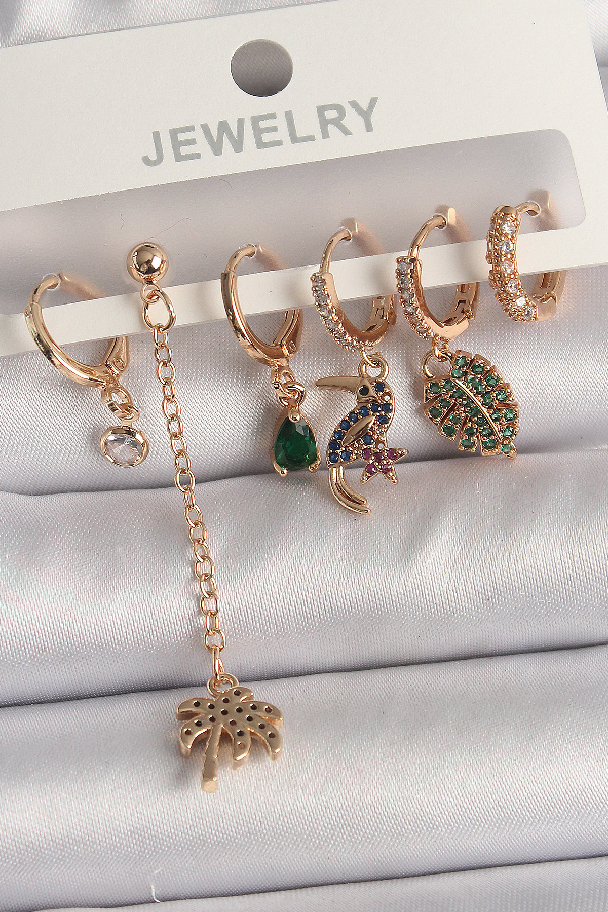 Brass Gold Color Penetration Zirconia Stone Tree Figur Women Earrings Set