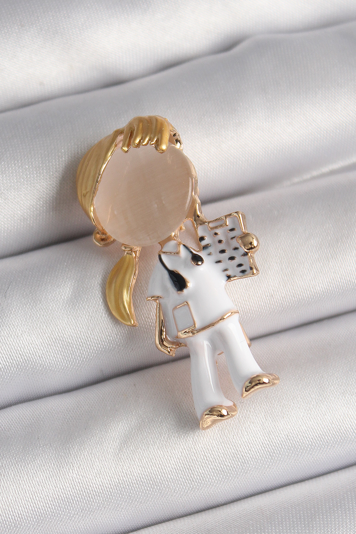 Brass Gold Color White Mine Doctor Model Female Brooch