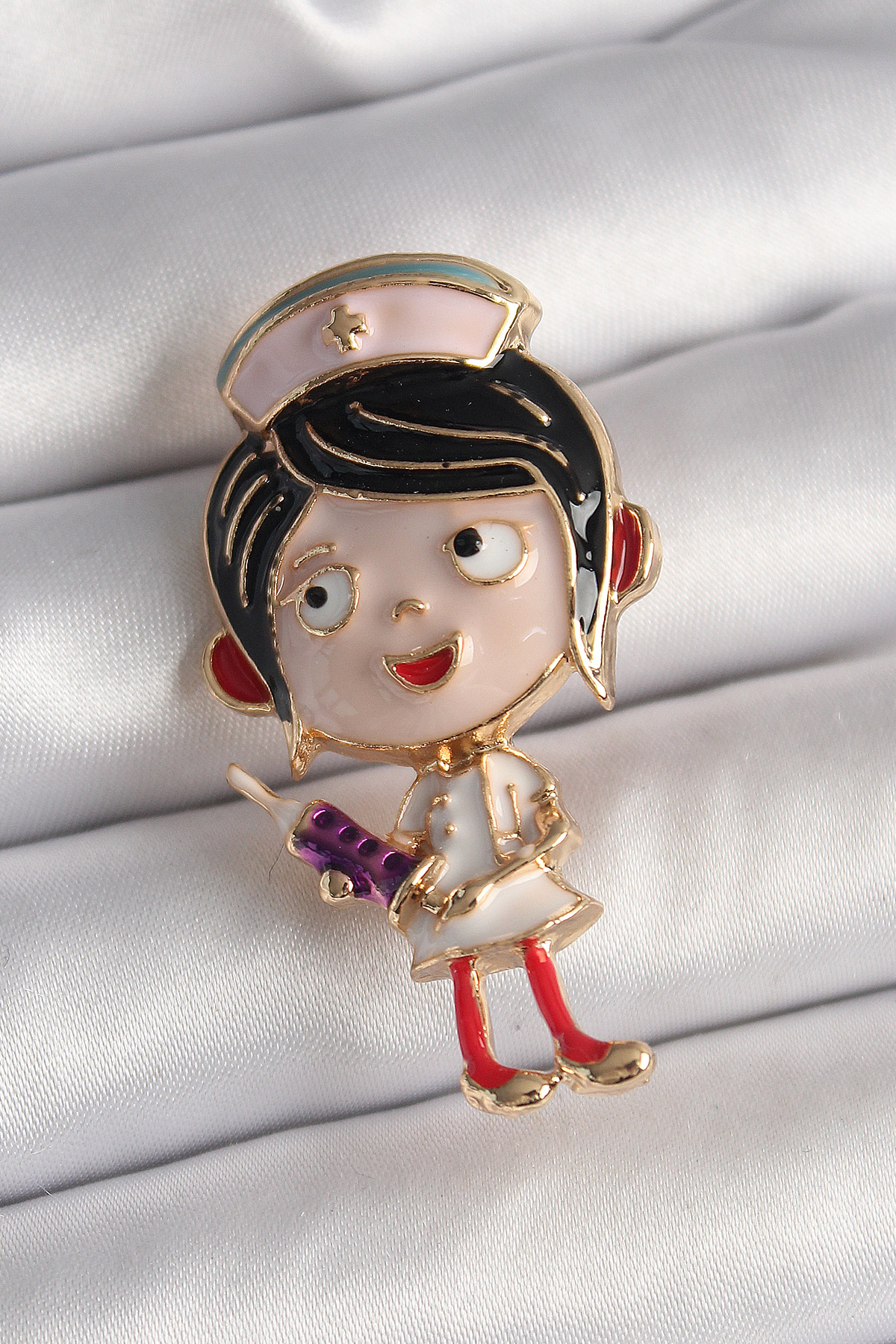 Brass Gold Color Colorful Nurse Model Female Brooch