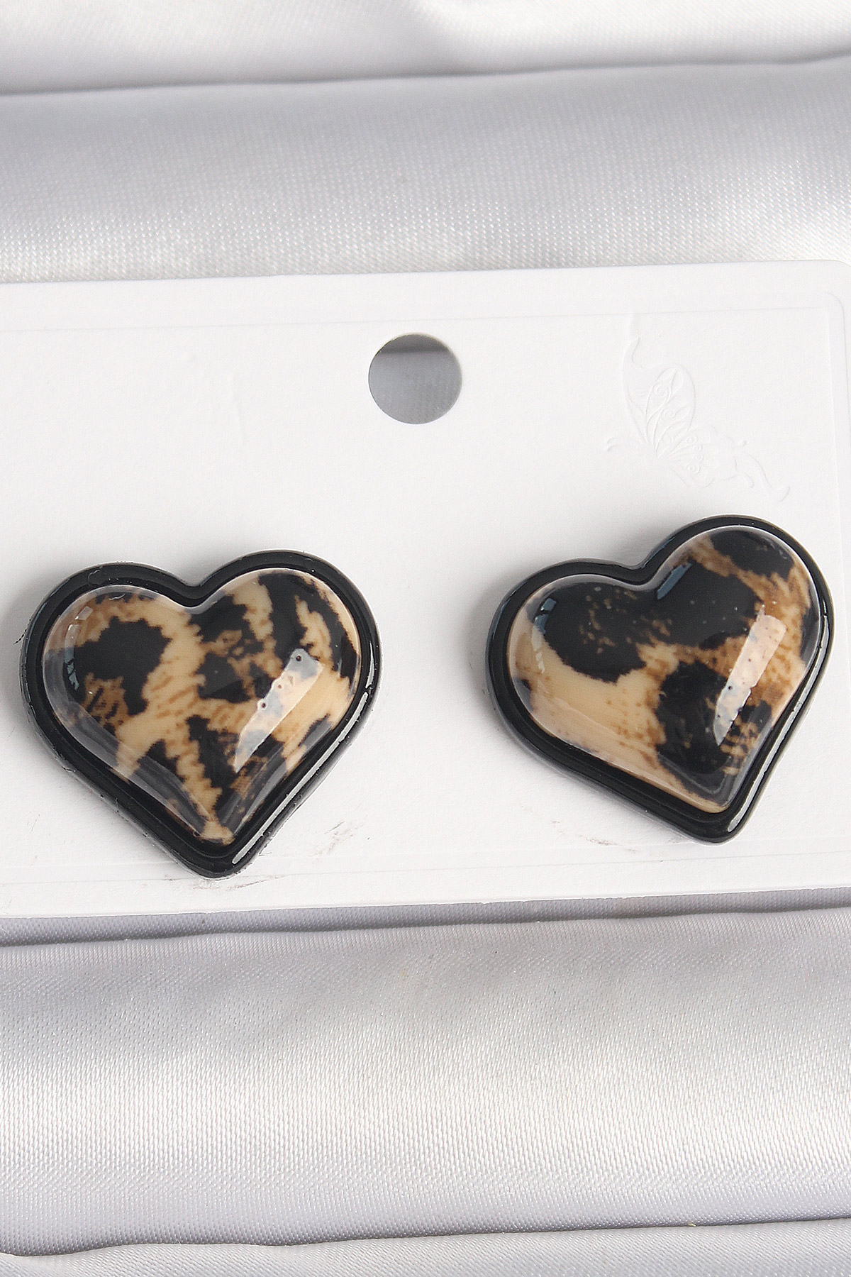 Brass Black Color Leopard Pattern 3D Heart Model Female Earrings