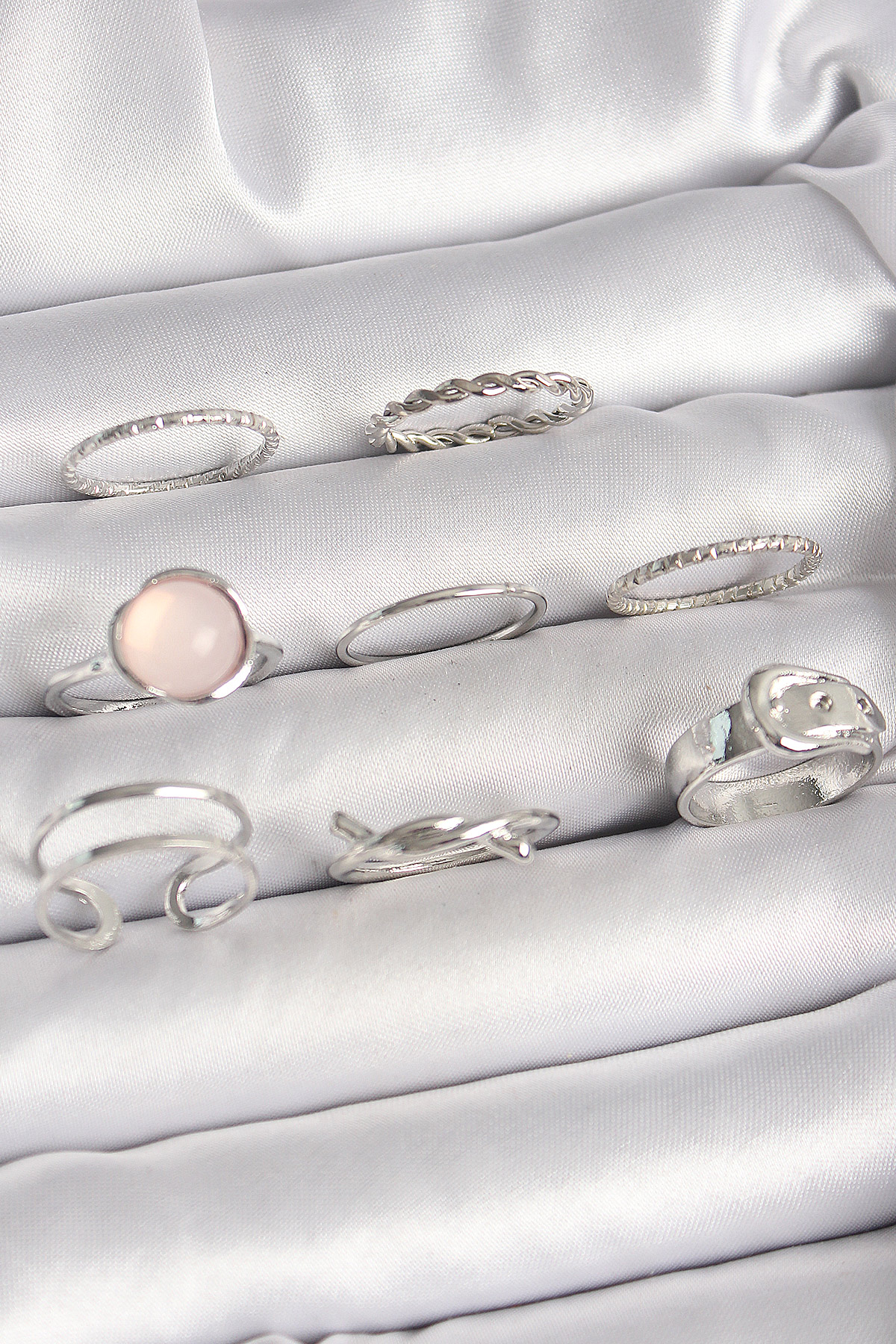 Brass Silver Color Pink Mine Belt Node Figure Women Ring Combi