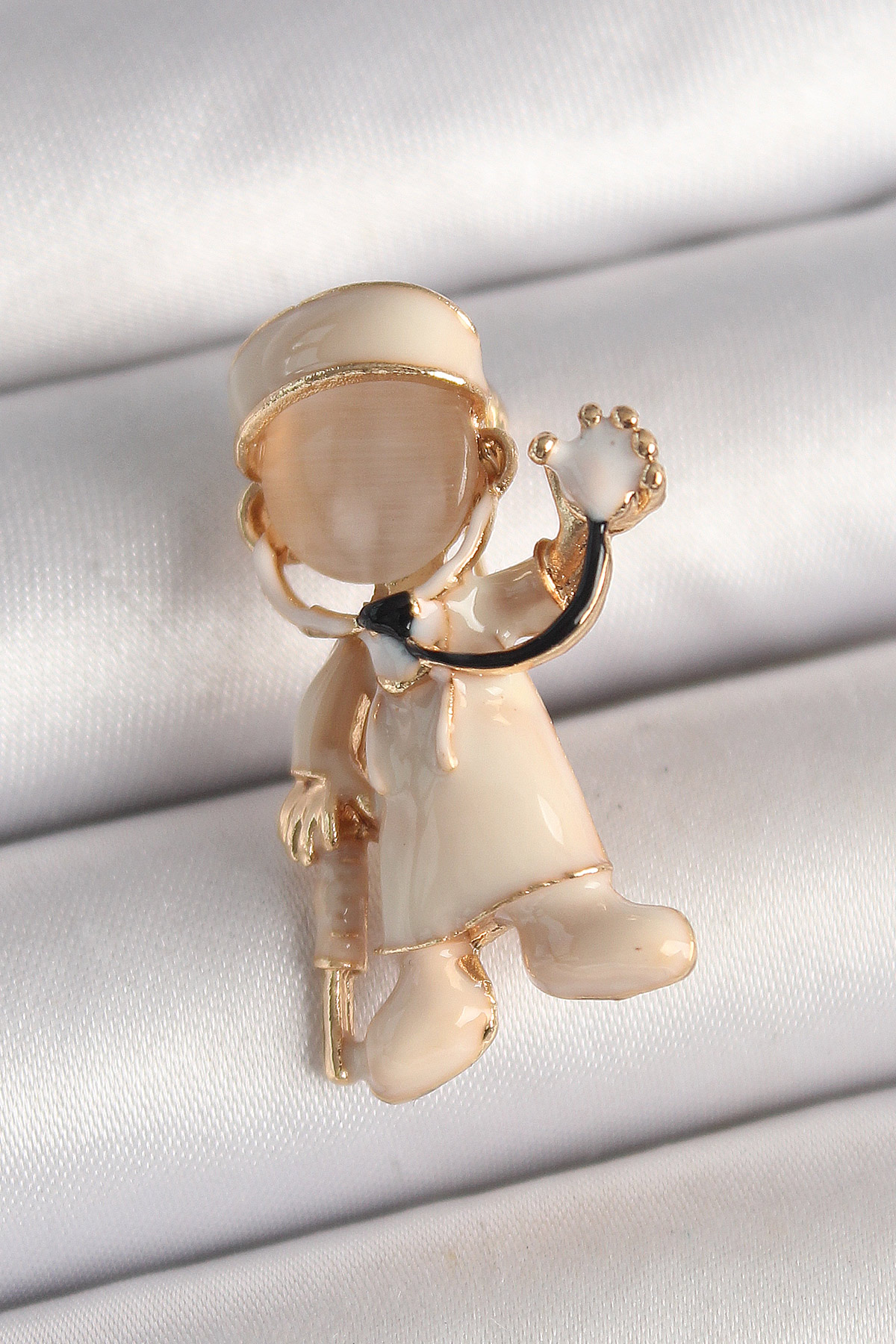 Brass Gold Color White Mine Doctor Model Female Brooch