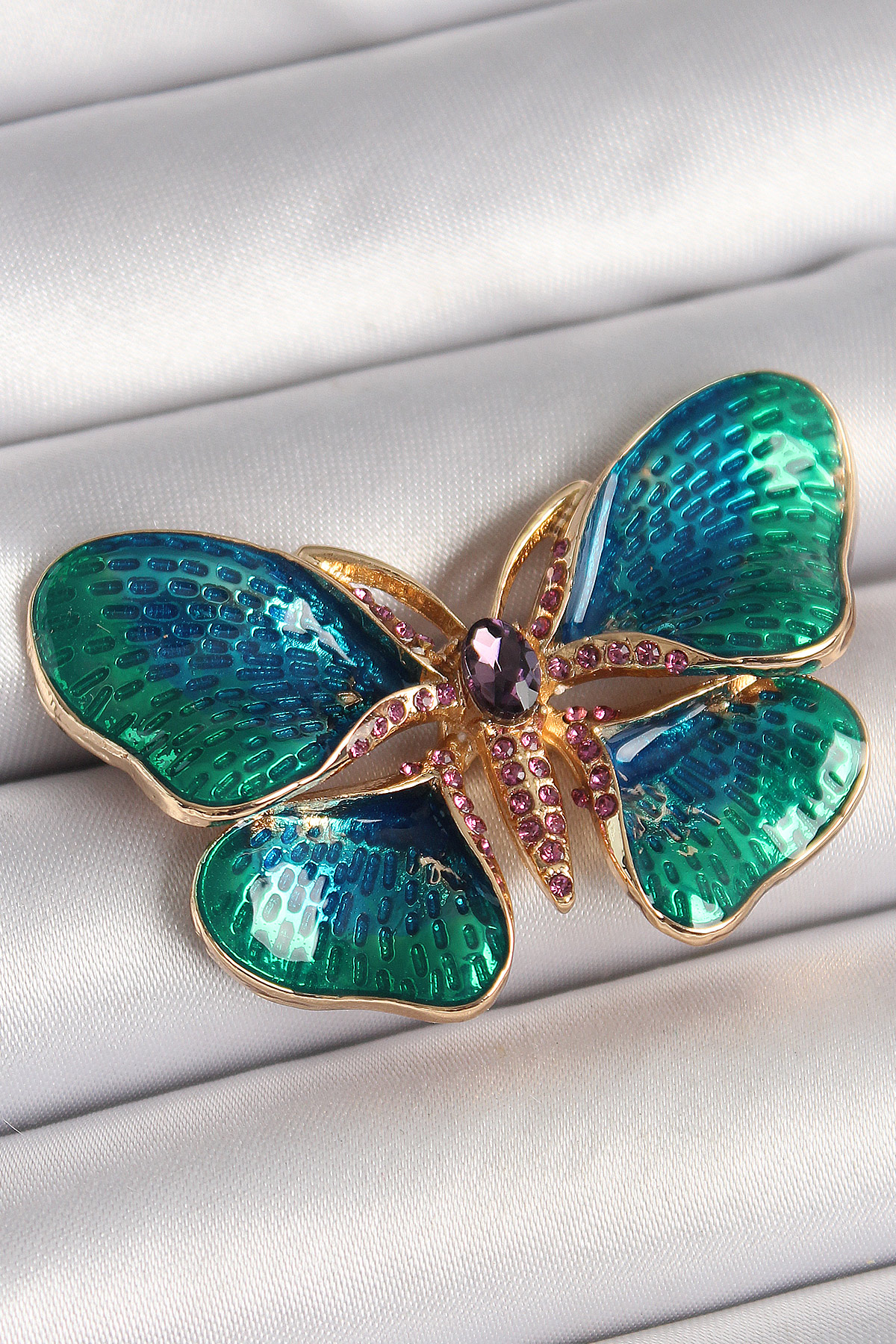 Brass Gold Color Turquaz Model Zirconia Stone Detailed Butterfly Model Women Brooch
