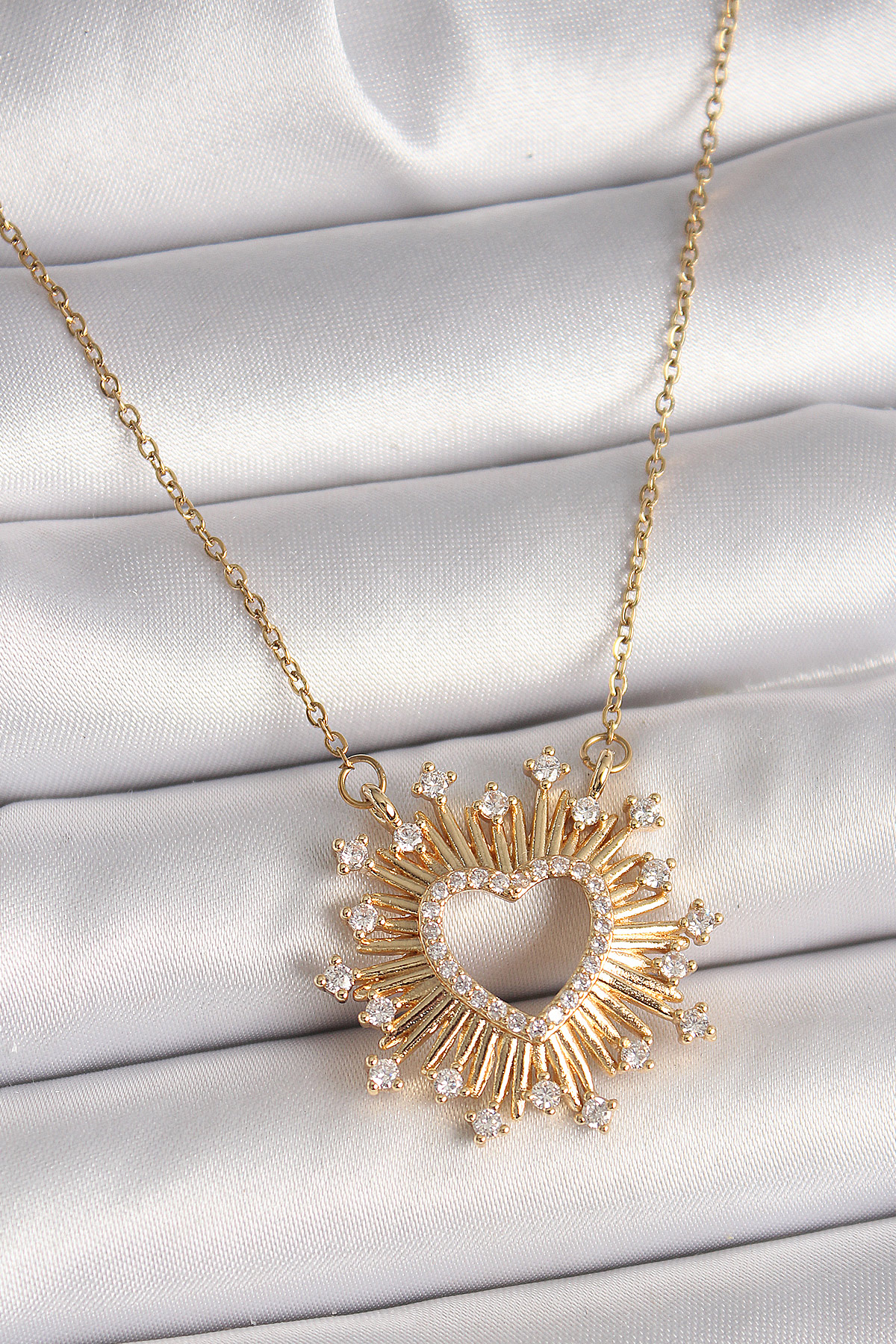 316L Steel Gold Color Zirconia Stone Heart Model Female Pendant