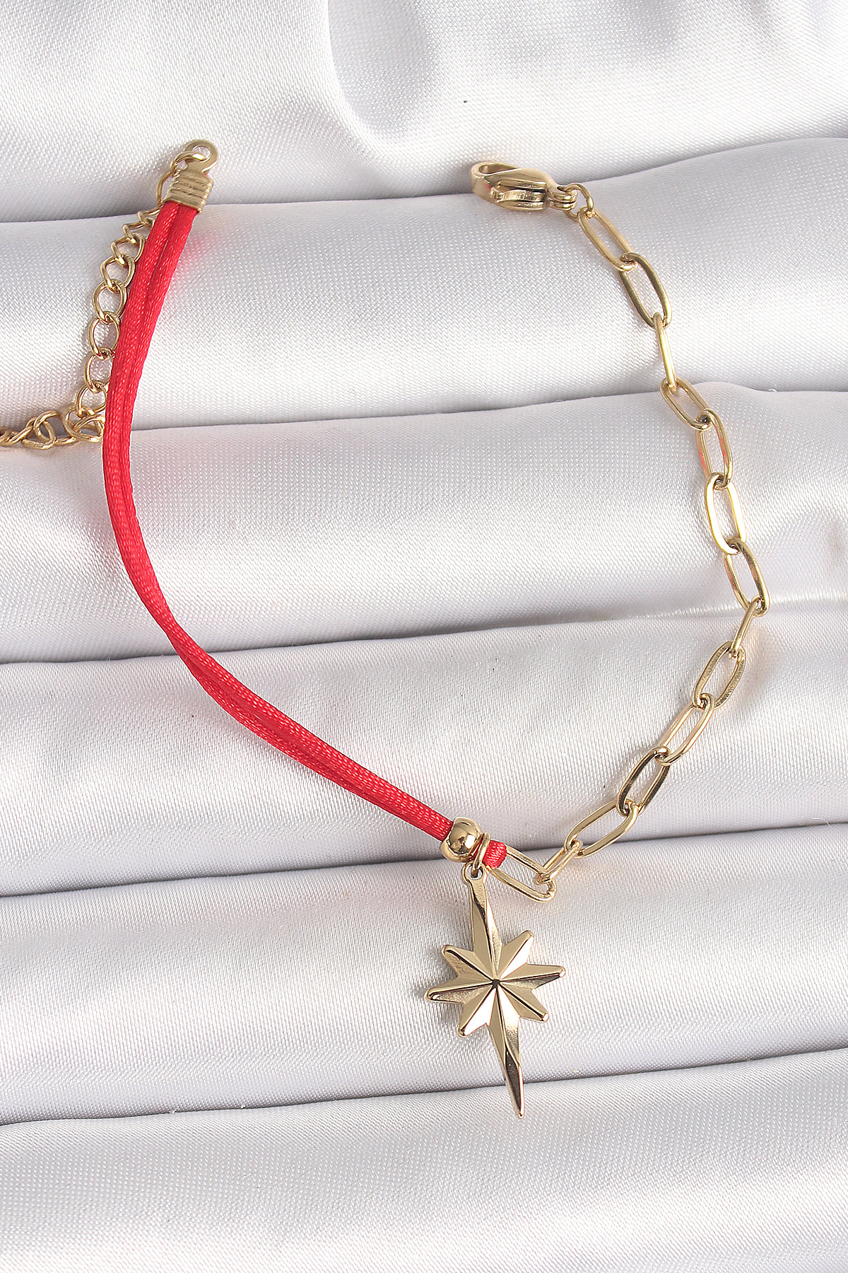 316L Steel Gold Color Chain Red Rope Model Penetration Pole Star Figure Female Bracelet