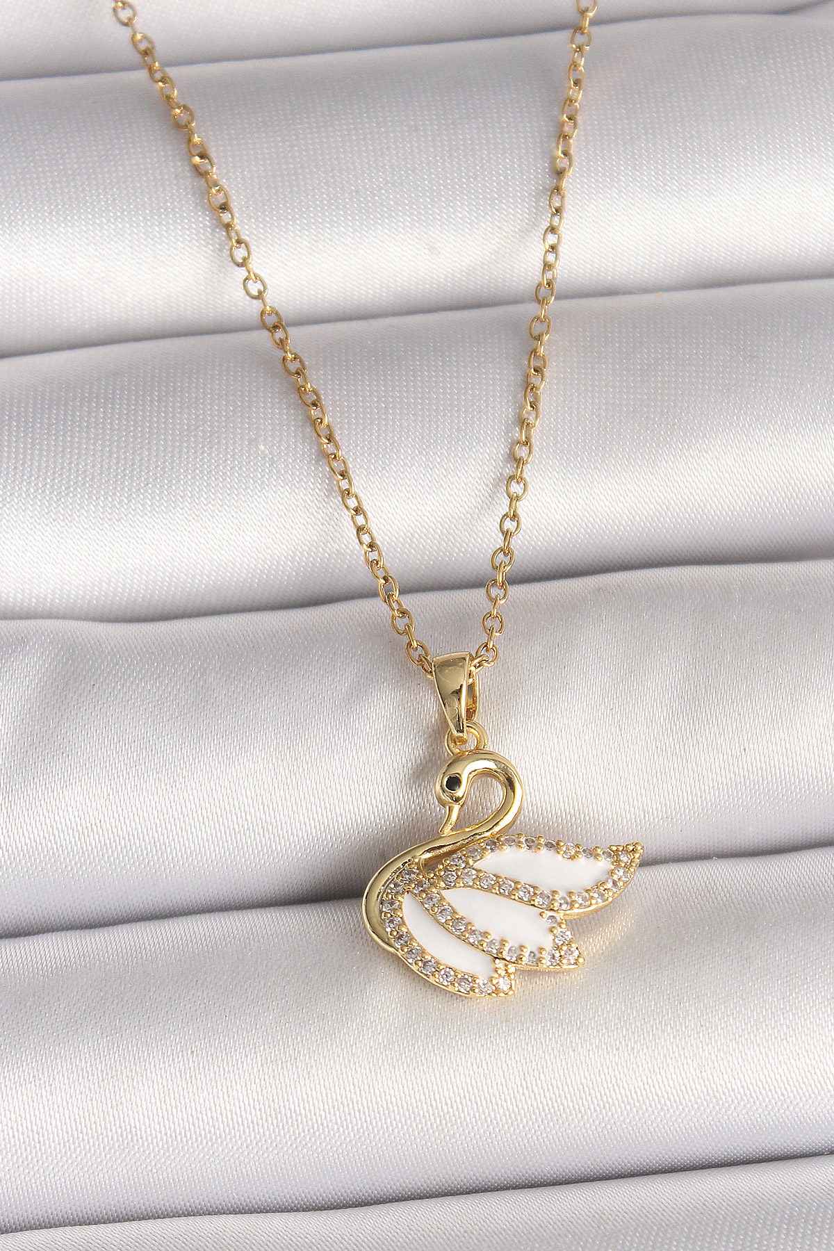 316L Steel Gold Color Chain Zirconia Stone Swan Model Female Pendant