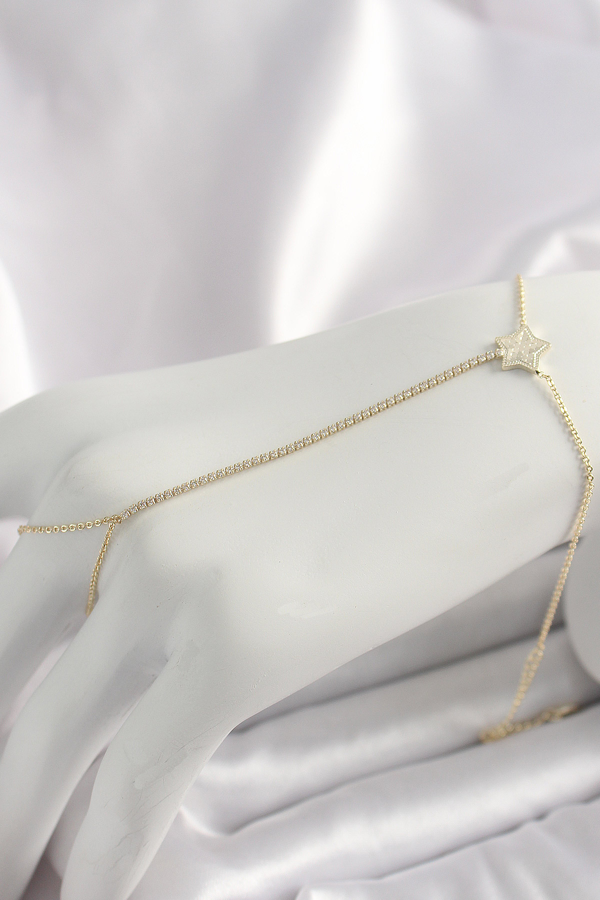 Brass Gold Color Water Way Zirconia Stone Star Model Female Şahmeran