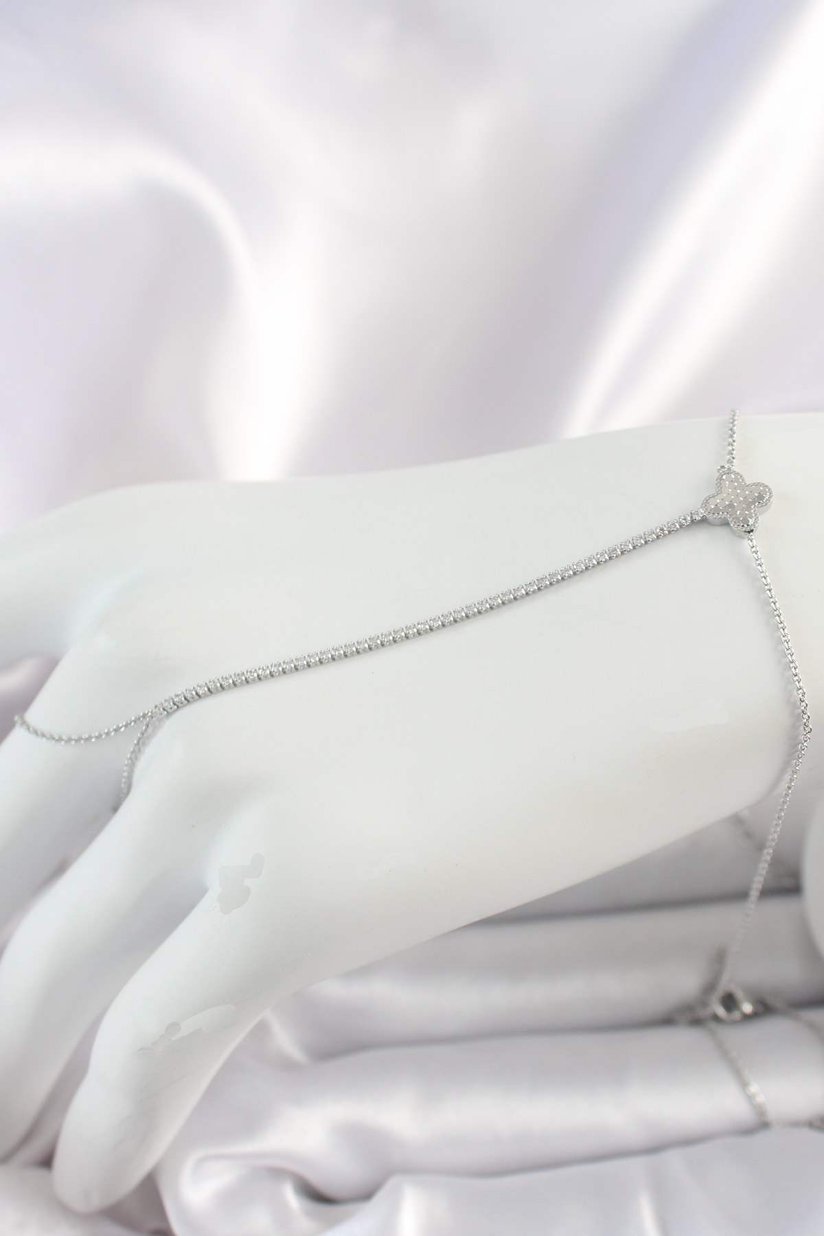 Brass Silver Color Water Way Zirconia Stone Embroidered Yonca Model Female Şahmeran