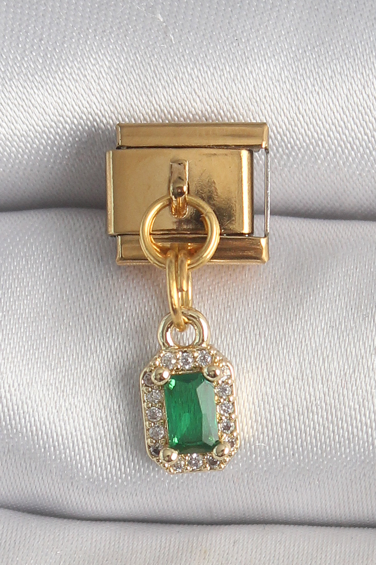 316L Steel Gold Color Penetration Square Green Zircon Stone Nomination Charm