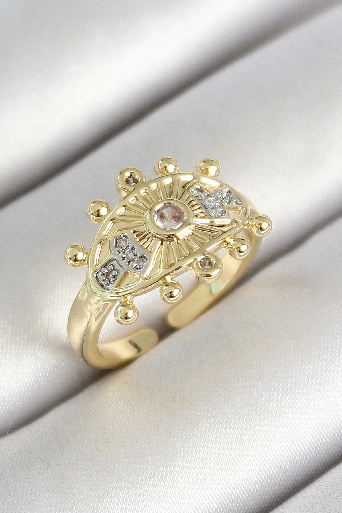 Brass Eye Figure Zircon Stone Gold Color Adjustable Female Ring