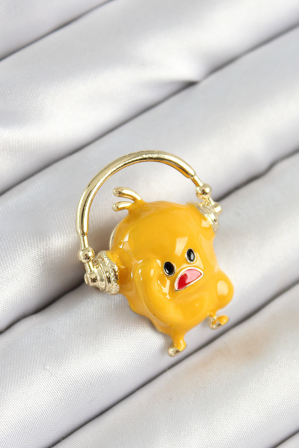 3D Headset Yellow Chip With Figure Gold Color Female Brooch